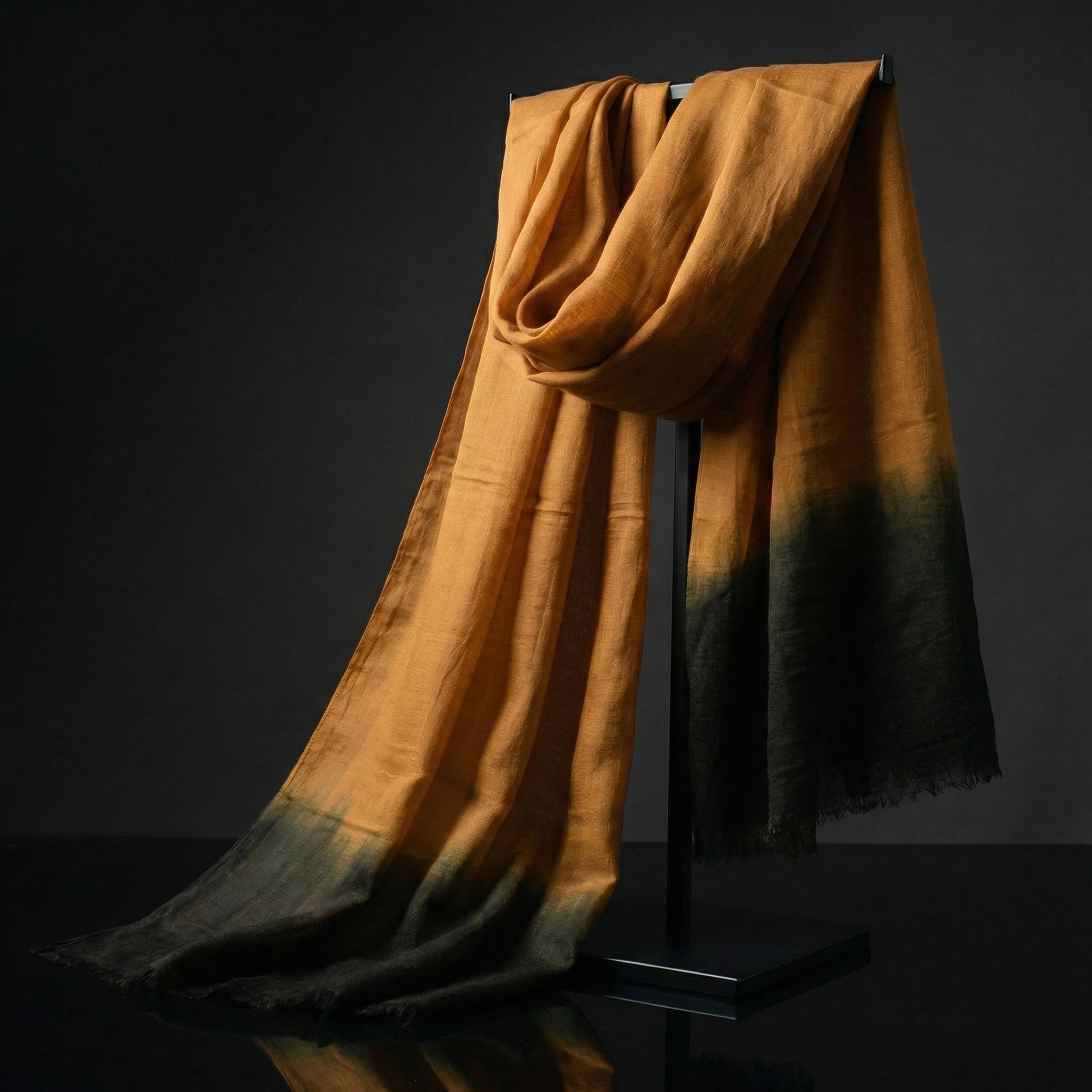 Lightweight Original Harvest Gold Tagelmust crafted in sustainably sourced rayon fabric, breathable Moroccan desert headscarf designed for Sahara travel, safari protection, and hot climate exploration.
