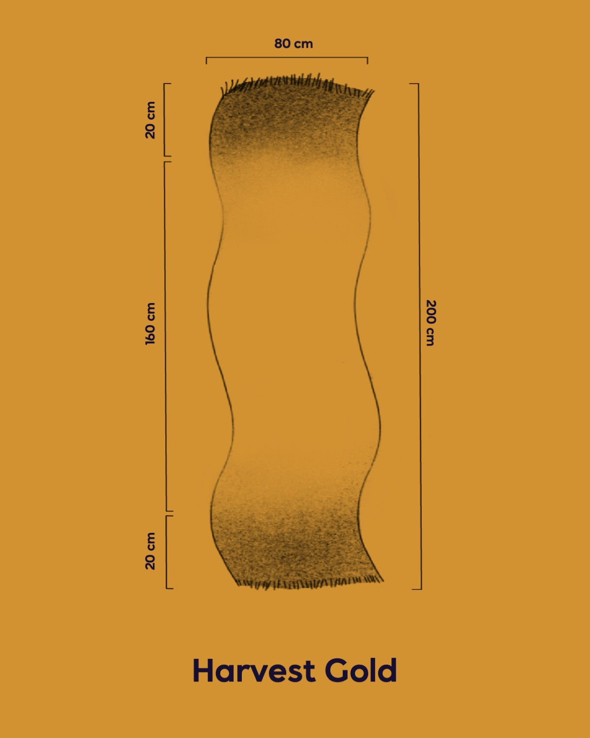 Design schematic of Harvest Gold Soaked Tagelmust scarf – warm desert‑gold Moroccan headscarf/shawl, 2 meters 200 × 80 cm large wrap in natural, sustainably sourced fiber; extra‑soft nomad cheche for Touareg travelers in hot, dry Sahara climate.