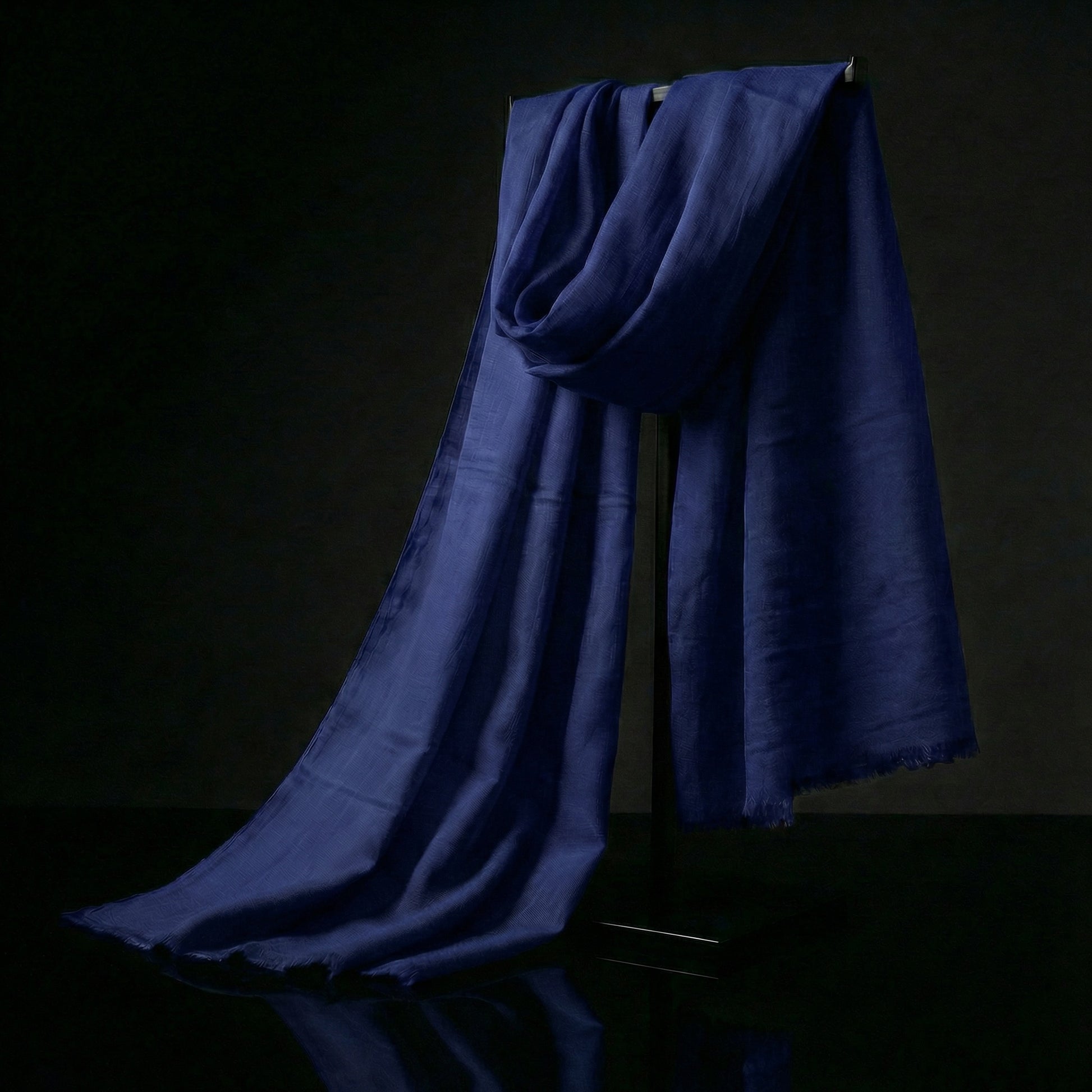 Lightweight Original Indigo Blue Tagelmust crafted in rayon fabric, breathable Moroccan scarf designed for Sahara Desert travel and safari heat.