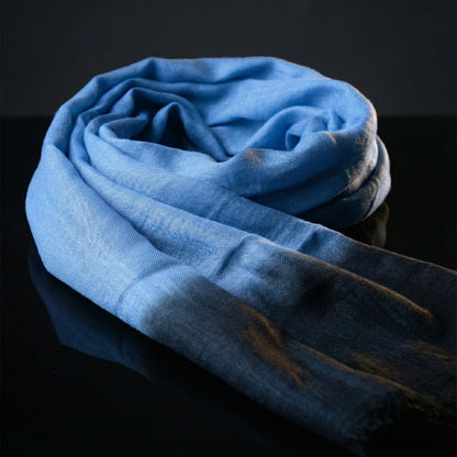 Light sky blue lightweight travel, safari scarf styled for warm climates, Moroccan Tagelmust inspired by Sahara Nomads.